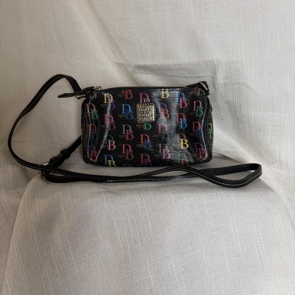Dooney & Bourke Crossbody Bag Womens Mini Black‎ PVC Multicolor DB Logo 1975